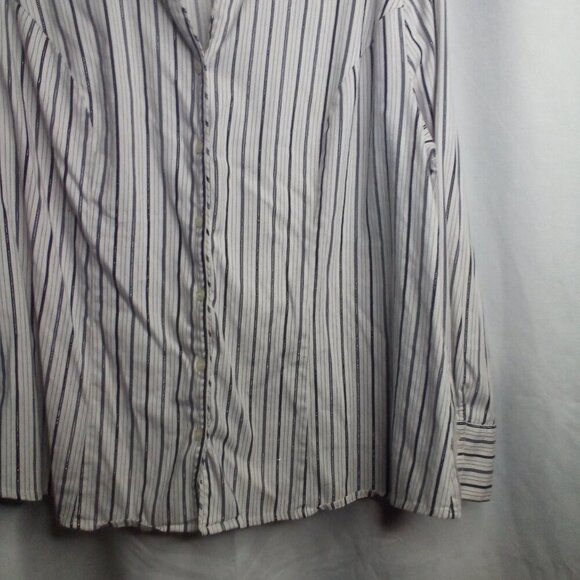 Lane Bryant Blouse 20 Women Button Up Long Sleeve Stripe White Silver Black - Picture 10 of 16